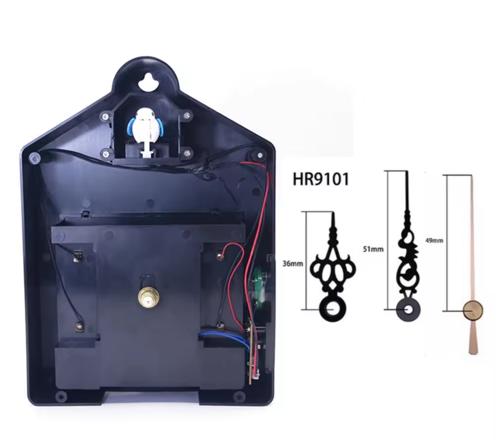 Mécanisme de coucou + aiguilles noires HR9101 (36 mm/51 mm/49 mm)