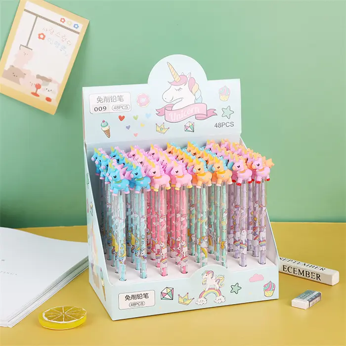 Útiles escolares populares de Indonesia y papelería de oficina buena escritura Kawaii unicornio lindo lápiz mecánico para niñas