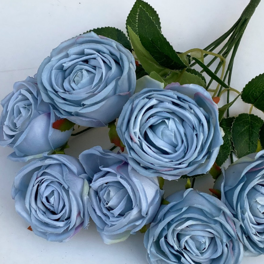 bouquet 7 têtes rose 45cm rose bleu
