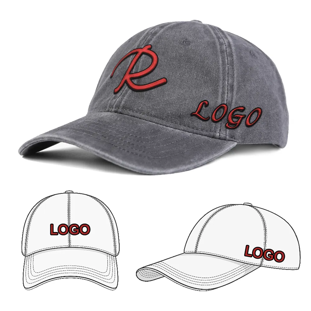 כובע אבא רטרו וינטג' ישן מכובס רקמת 3D מותאמת אישית כותנה מכובסת מכתב ספורט בייסבול כובע גברים