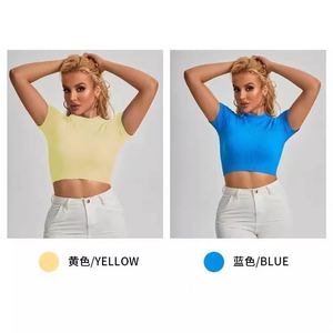 Chất Lượng Cao Phổ Biến Của Phụ Nữ Cây Trồng <span class=keywords><strong>Tops</strong></span> Phụ Nữ Áo Rắn Đồng Bằng Crop Top Áo Sơ Mi Cắt T Áo Sơ Mi Phòng Tập Thể Dục Thể Thao T Áo Sơ Mi - Product Image 4