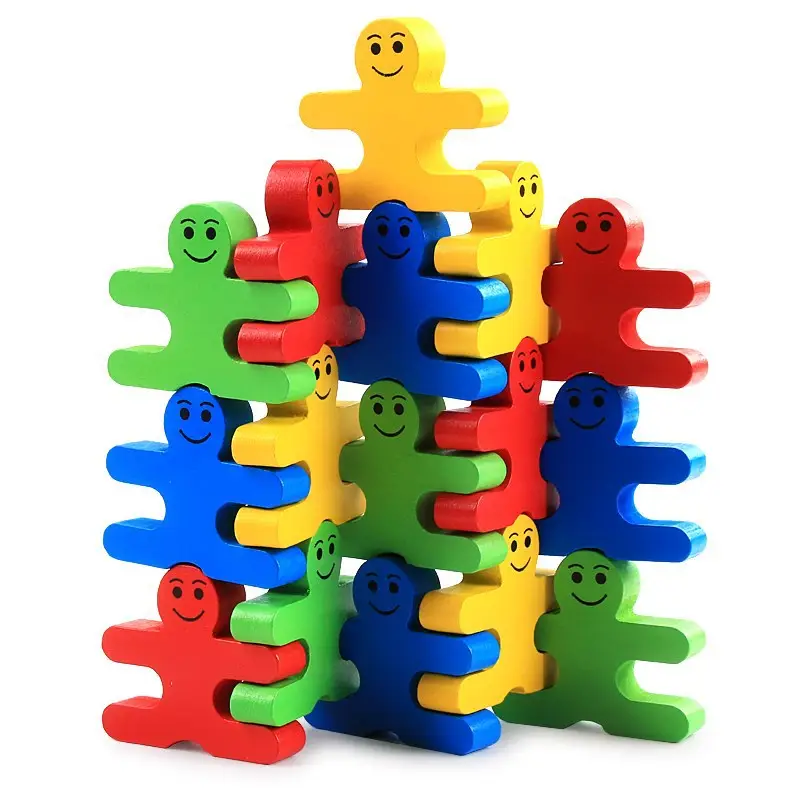 Kids Cartoon little men balance blocks creative insert Building Block Diy Set montessori wooden toys educational toy