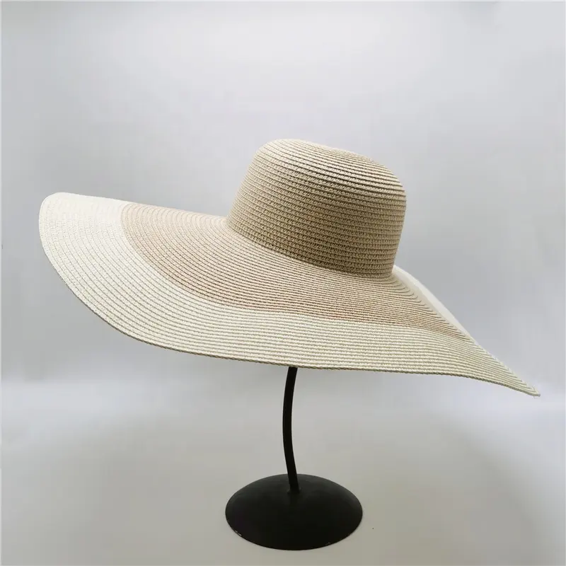 Gemvie — chapeau de plage d'été à grand bord 18cm, chapeau en paille de papier pliable pour femmes, chapeau de soleil
