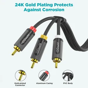 QGeeM 3RCA分离器5m长音频电缆RCA立体声辅助线电视光盘DVD VCD收音机声音放大器控制台编织使用扬声器 - Product Image 5