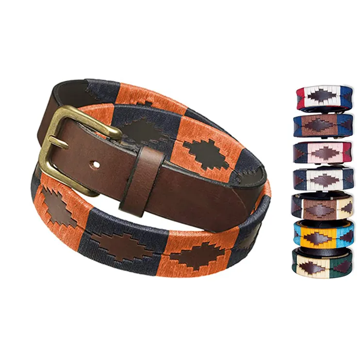 Custom Leisure Sport Embroidered Polo Belt Emboss Genuine Leather Equestrian Belt
