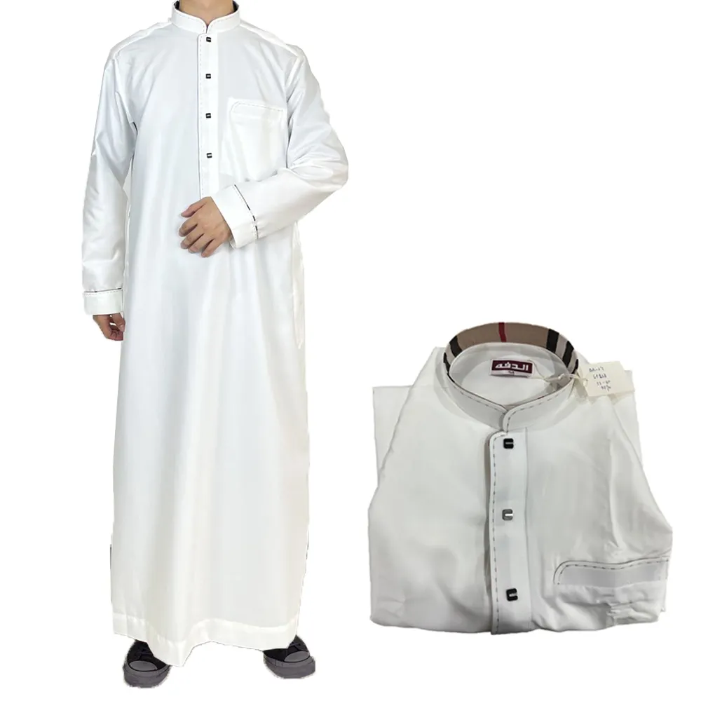 Uomo-Pijama con diseño árabe para hombres, ropa de dormir masculina de tela estática aniti, color blanco, marroquí, con diseño árabe khaleeji jalabiya