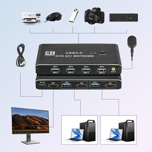 Conmutador KVM USB3.0 2 puertos HDMI, conmutador KVM 4K 60Hz 1 Monitor 2 ordenadores con 4 puertos USB3.0, interruptor de botón de soporte, EDID - Product Image 5