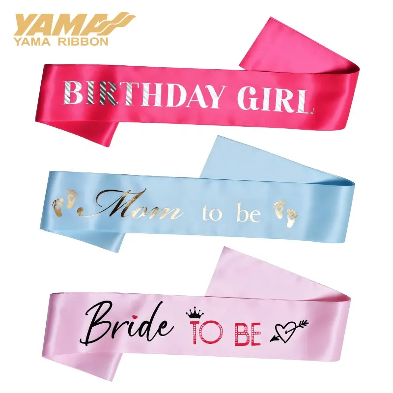 Yama fábrica venta al por mayor de lujo personalizar 190cm de longitud 10cm ancho desfile novia cumpleaños tema satén faja cinta