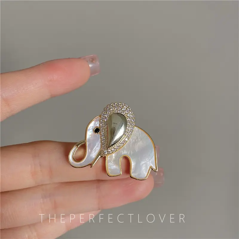 Elephant Shell Zirconia Brooch Pin Buckle Corsage Coat Accessory Animal Brooches Women