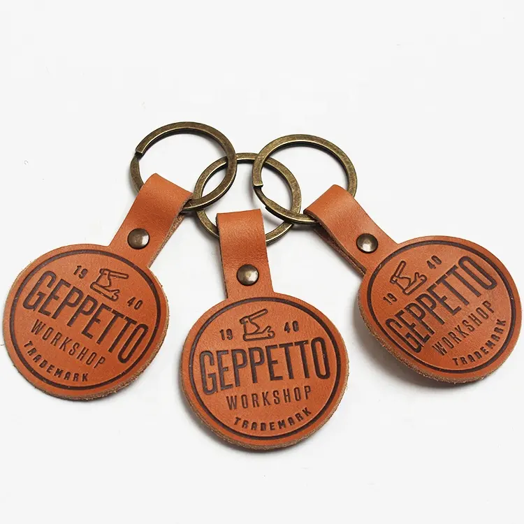 Porte-clés en cuir véritable avec Logo personnalisé, nom gravé bon marché pour cadeau