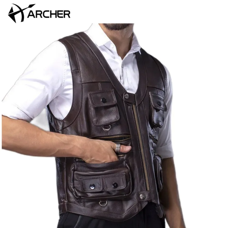 Nhà Máy Bán Hàng Trực Tiếp Mùa Đông Da Vest Làm Việc Tùy Chỉnh Puffer Vest Tiện Ích Xe Máy Lông Người Đàn Ông Vest