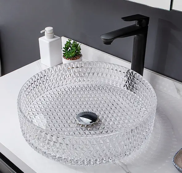 Fanwin-lavabo de cristal hecho a mano para baño, lavabo con diseño artístico para hotel