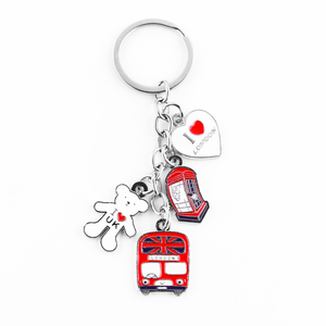 新しいスタイルの人気のカスタマイズ高品質のロンドンの形のパターンキーホルダープロモーションギフトお土産金属キーホルダーキーホルダー