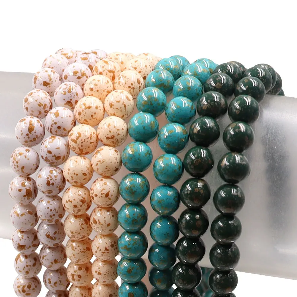 Collana di perle di vetro verde viola opaco da 6mm che fa un buon trattamento con foro di cristallo lamina d'oro colori misti accessori decorazione