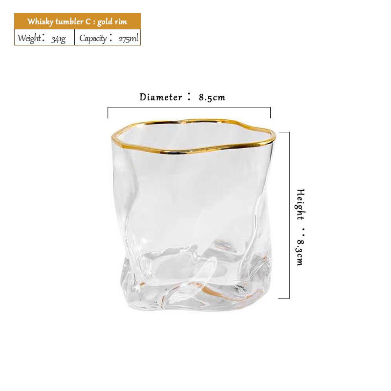 Verre à whisky transparent avec bordure dorée C
