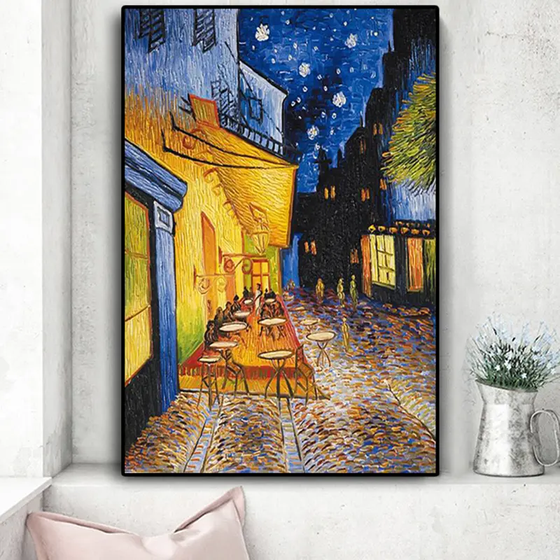 Peinture à l'huile sur toile, peintures d'art abstraites, célèbre café terrasse sur la nuit, van gogh modernes,