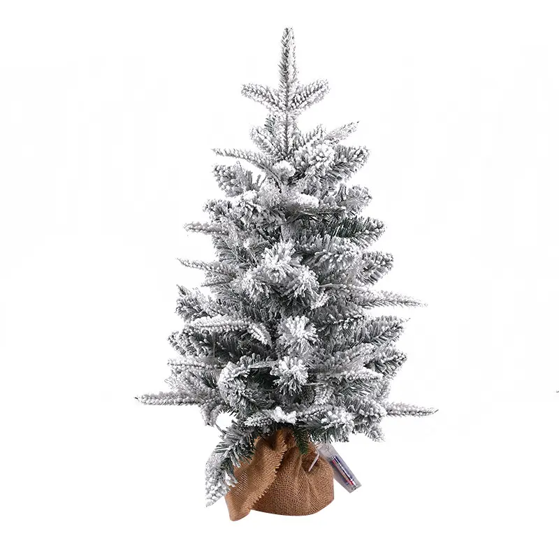 Mini Burlap Flocked Snow LED Tabletop Christmas Tree With Pine Berry