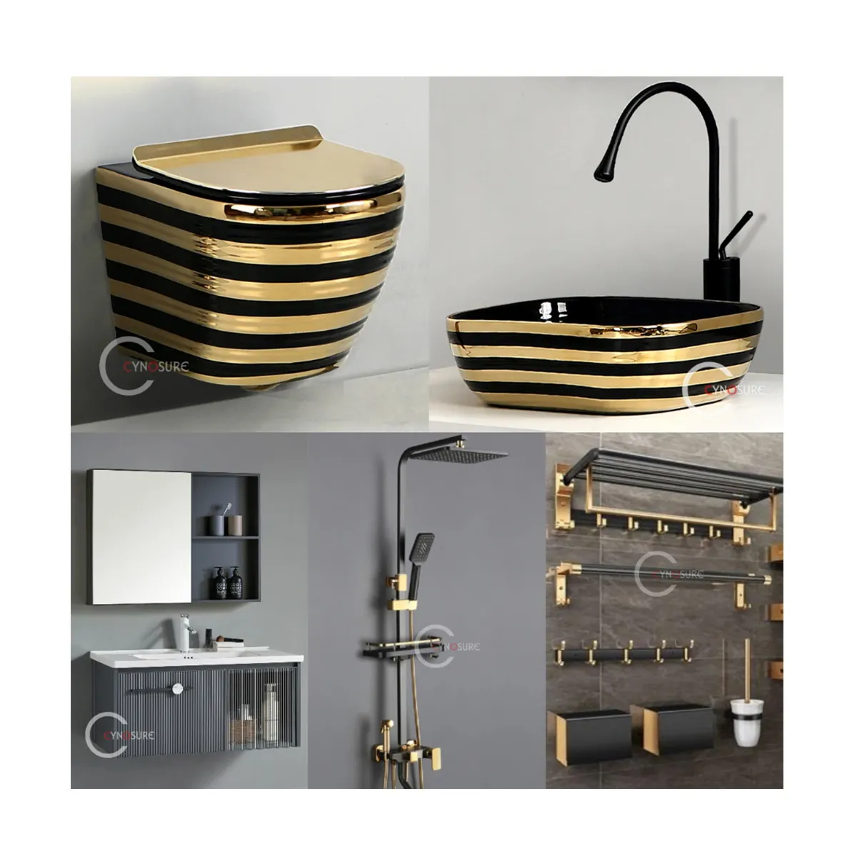 Luxe Or Noir Salle De Bains Robinet Lavabo Douche wc Ensemble Sanitaire Suite Fabricant Toiletts Équipement Produit Mur Toilette