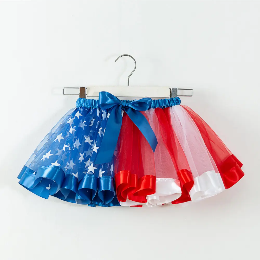 Saia de tule infantil em 4 de julho, bandeira americana, estrela, tutu com forro