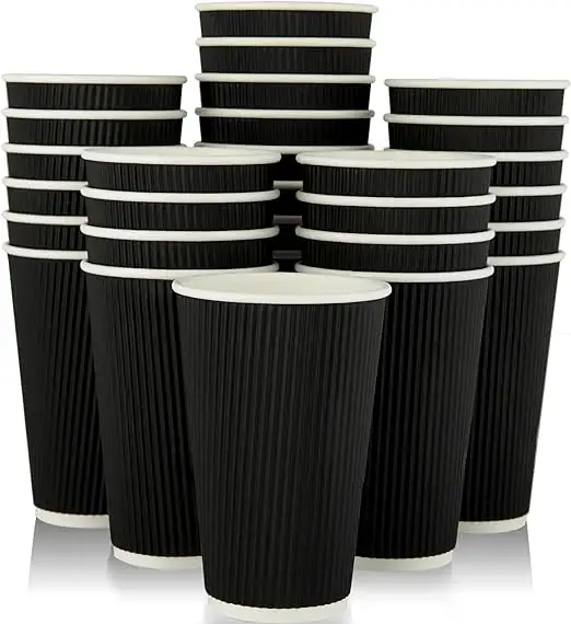 Wegwerp Gegolfde Melka Thee Koffie Papier Cup Custom Logo Rimpel Muur Cup Bedrukt Wegwerp Papieren Koffiebekers Met Deksels