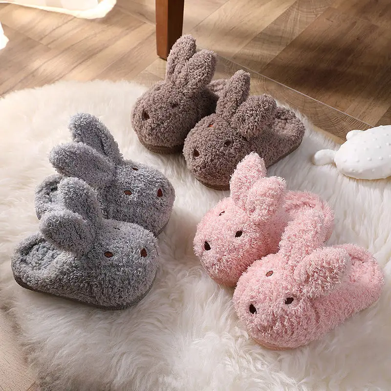 Super soft plush stuffed rabbit animal slipper cotton lining winter warm children cute slipper