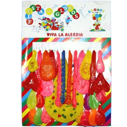 Tipos personalizados de globos Tarjeta de papel Embalado 144PCs Globo de lotería Globos de látex al por mayor Globos