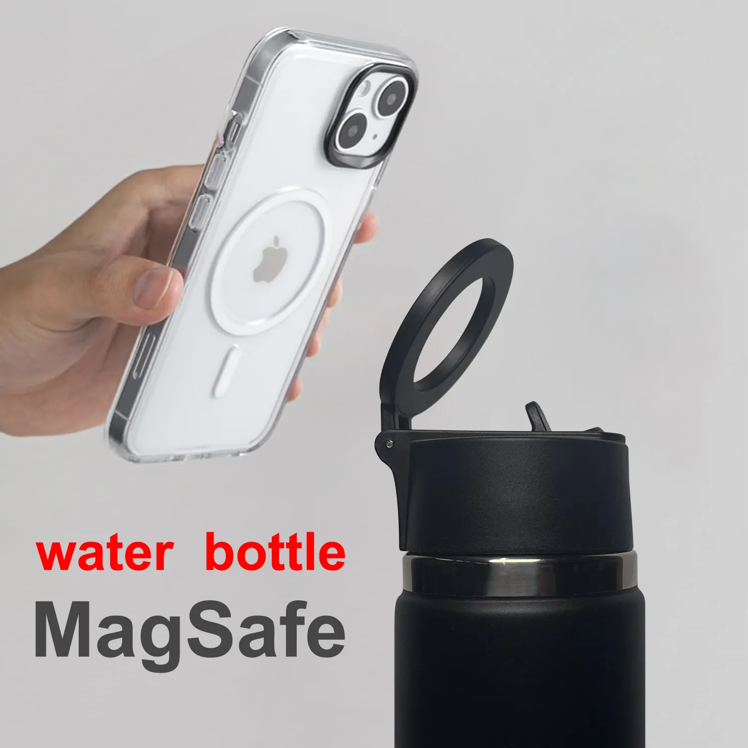 Taşınabilir 1L Metal su şişesi mıknatıs hasır kapak manyetik cep şişesi spor telefon standı ölçekli 316L şişe su şişesi saman ile