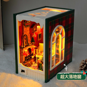 新着DIYブックヌックキット木製ドールハウスハッピーホリデークリスマスギフトアイデアブックヌックキット女の子用ドールハウスヌックブック
