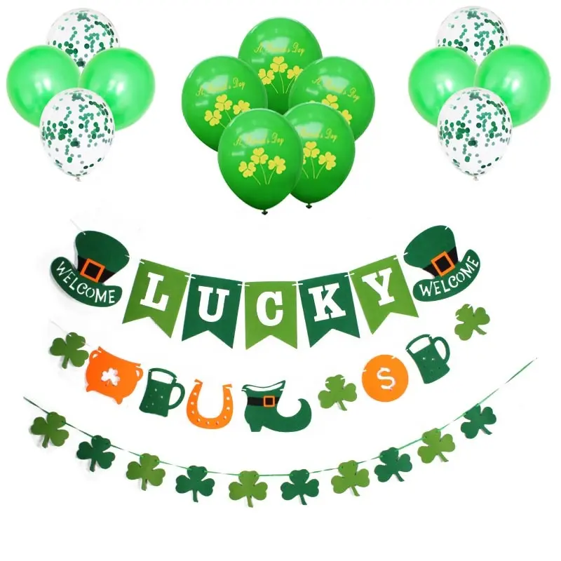 St. patrick günü süsleri yeşil keçe Shamrock yonca şanslı Garland Banner dekor aziz Patrick günü İrlanda parti malzemeleri