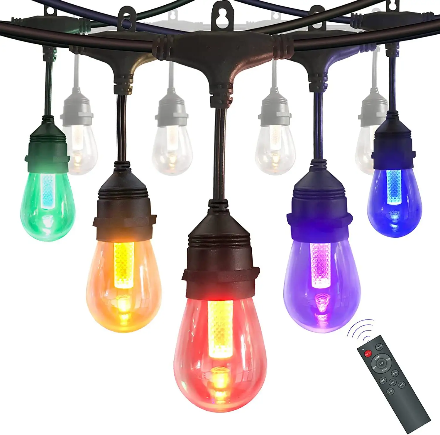 Colorfully LED S14 String Lights impermeável IP 65 Smart WIFI 25FT com 25 lâmpadas para iluminação decorativa do jardim ao ar livre