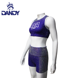 Cheerleading Practice Wear Custom Sparkly Diamonds Exercise Ombre Purple Training <strong>Cheer</strong> Crop Tops and Shorts for Girls - Product Image 4