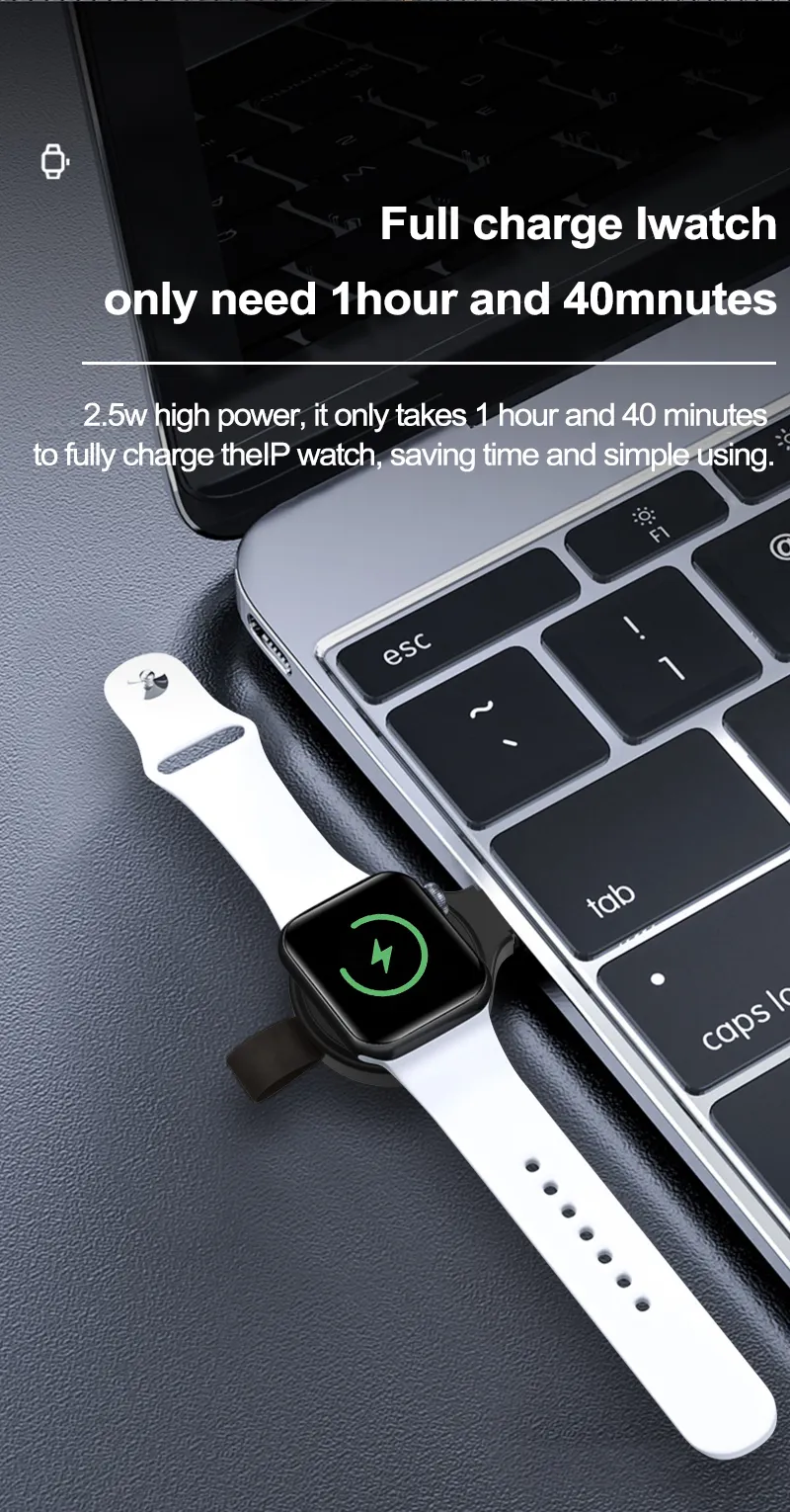 Pengisi Daya Jam Tangan Portabel Magnetik USB Pengisi Daya Nirkabel Pengisian Cepat Perjalanan Pengisi Daya Mobil Nirkabel Kompatibel dengan Jam Tangan Pintar Putih
