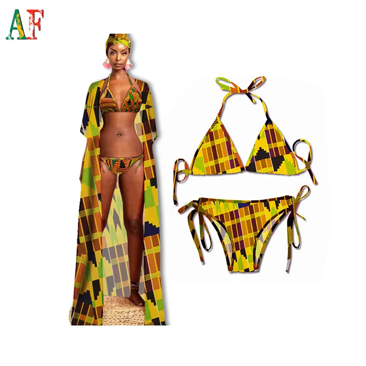 Biquíni e roupa de praia africana super quentes, estampa de ancara em estilo do safari