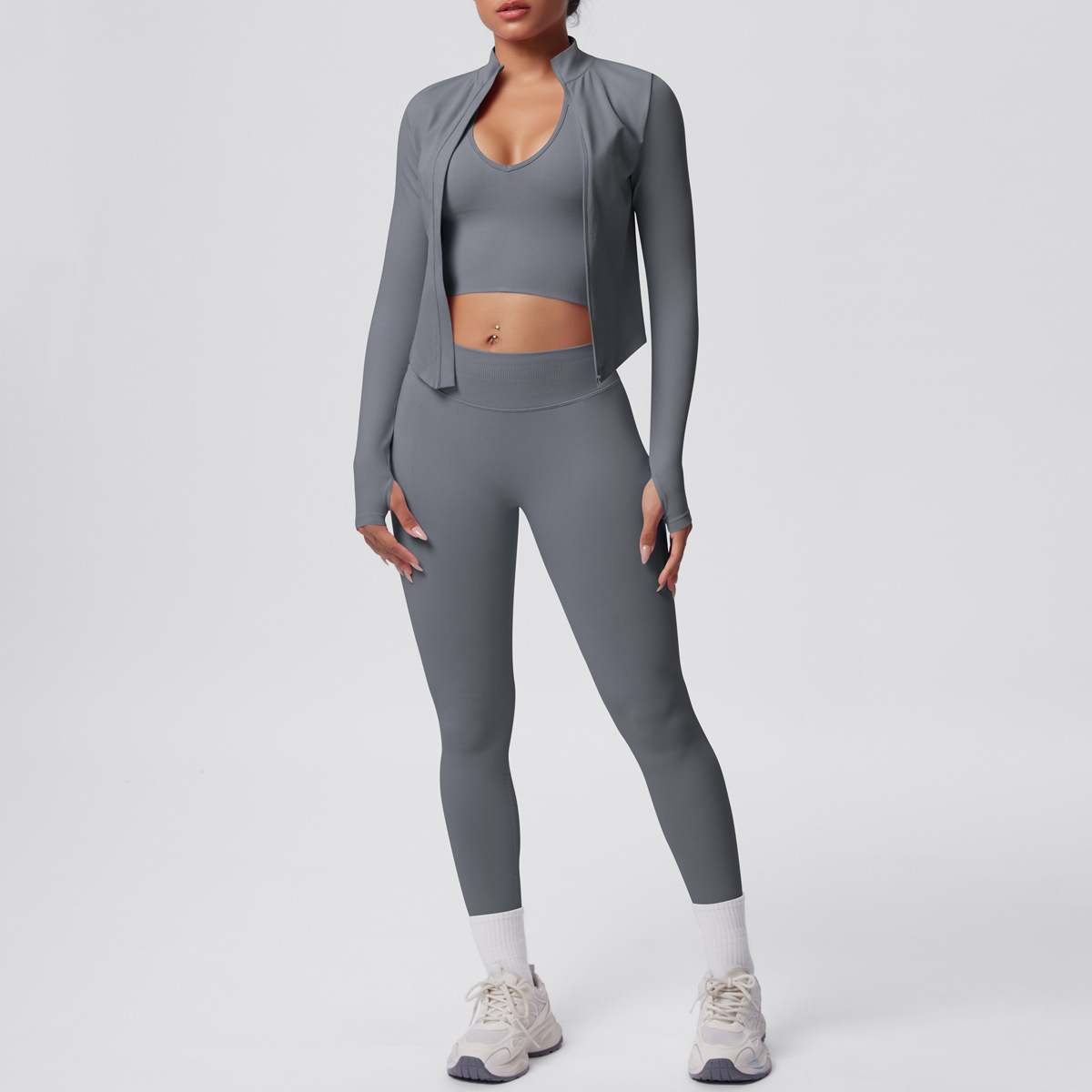 Gray jacket+pants+bra