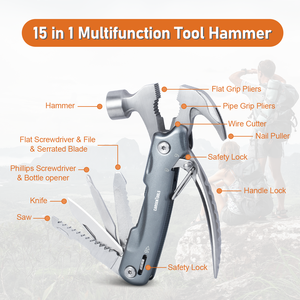 Tragbare Multi-Tools Multifunktions-Werkzeugset 15 in 1 Edelstahl Hammer Aluminium Taschenlampe für Camping Survival - Product Image 4