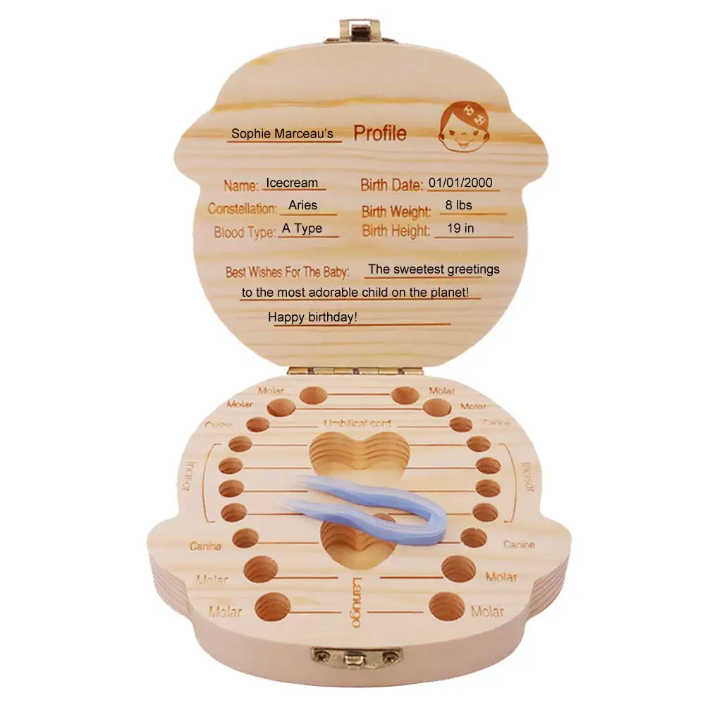 प्यारा दांत परी बॉक्स लकड़ी के नक्काशीदार उपहार बॉक्स बच्चा के लिए दांत कंटेनर बॉक्स बच्चे के दांत मामले बौछार जन्मदिन का उपहार
