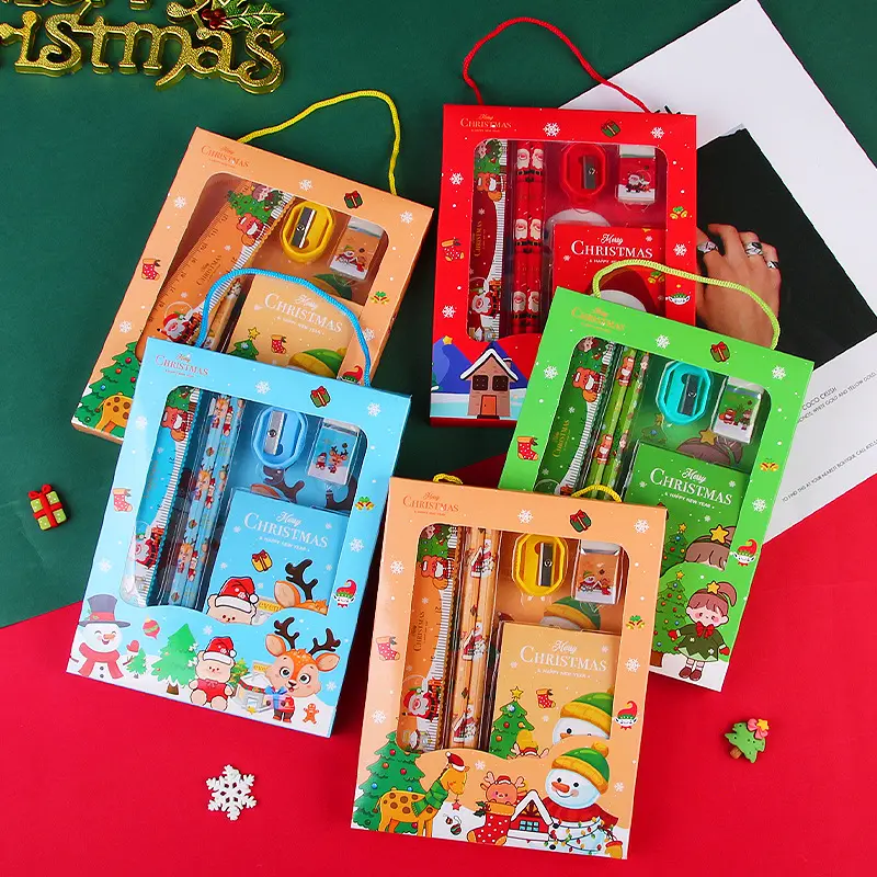 Christmas Gift Stationery Set Children School Supplies Stationery Pencil Six Piece Set For Student Kid Holiday Gift