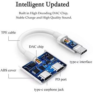 双USB C型分离器数模转换器2合1音频快速充电C至3.5毫米辅助耳机适配器，适用于S20超S10 9 Note10 Plus - Product Image 5
