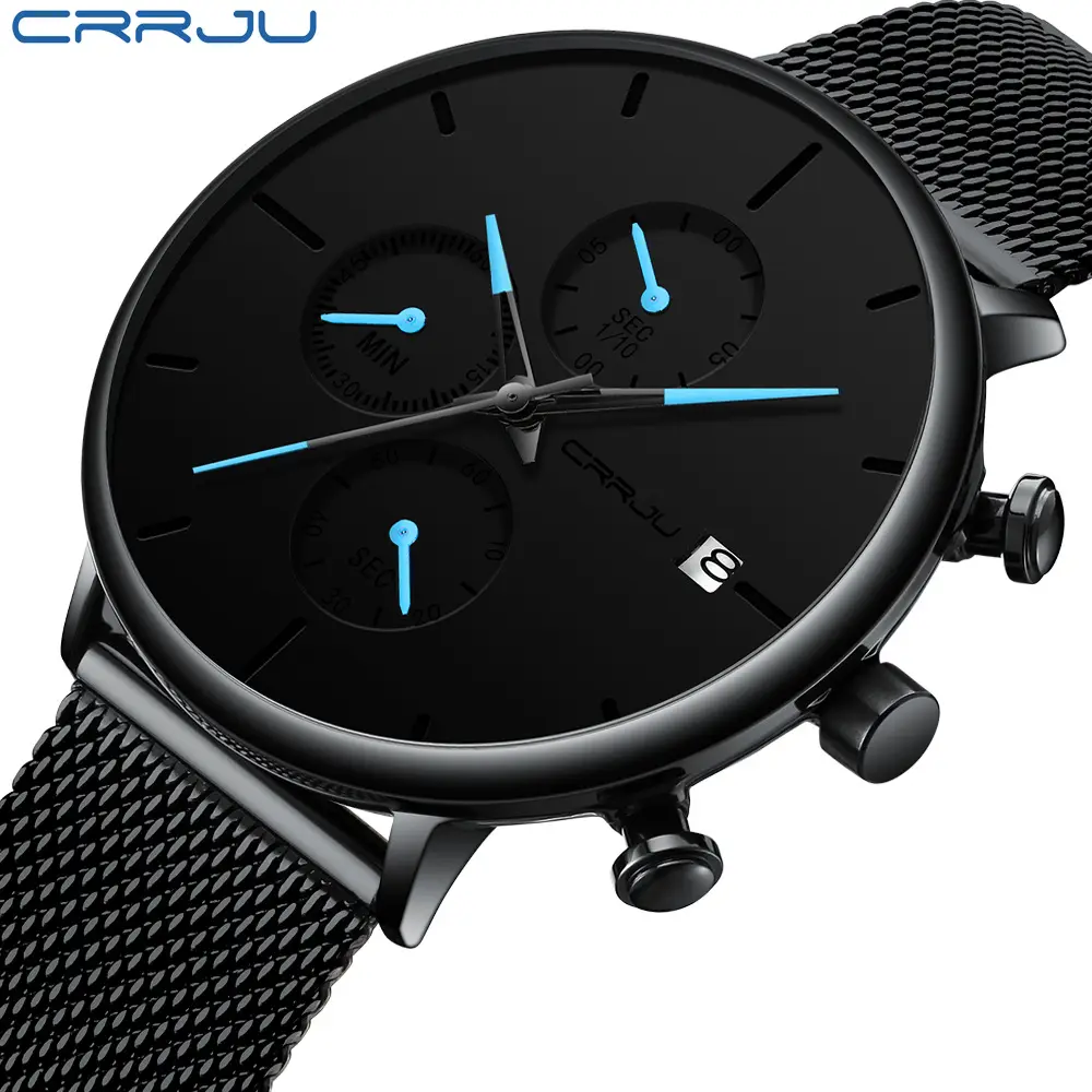 CRRJU-montre à bracelet en maille pour hommes, chronographe étanche et décontracté, fabriqué en chine, 2268