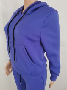 E0109TA35定制标志春季女性纯色两件套休闲连帽衫和运动裤2 pc运动服Sehe时尚