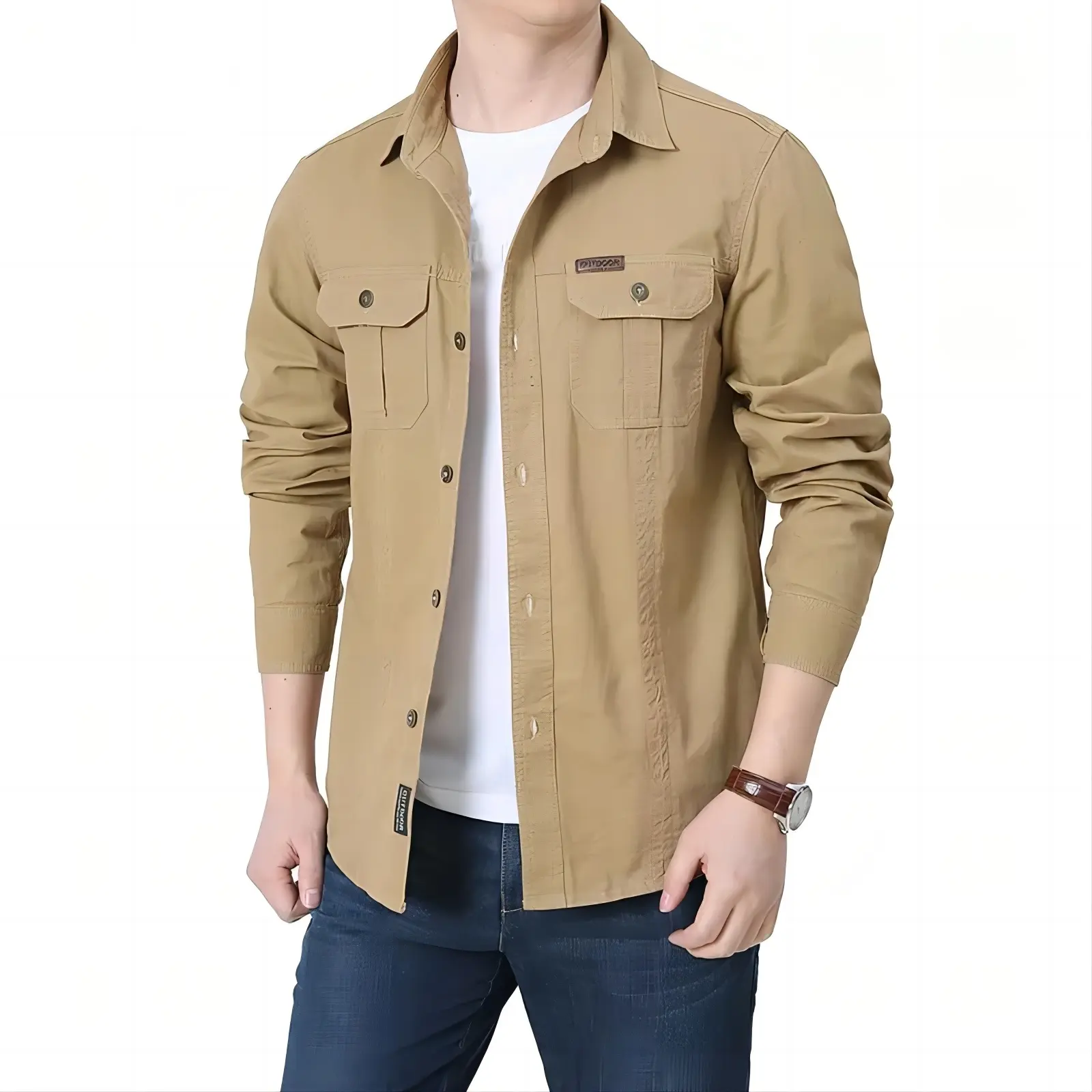 Camisa tática de algodão para homens, camisa esportiva casual de manga longa completa para caminhadas, escalada, caça, áreas externas