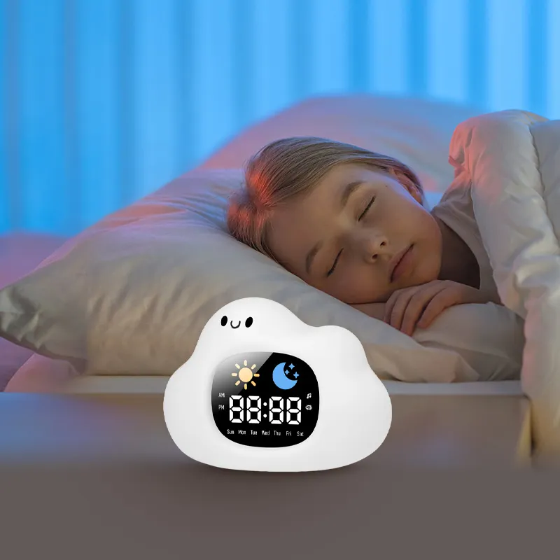 Sveglia in Silicone Cloud con luce notturna in silicone lampada da notte sonno trainer rumore bianco per camera da letto bambino orologio asilo nido per il bambino