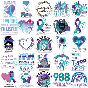 50ชิ้นสติกเกอร์ป้องกันการฆ่าตัวตายสำหรับการรับรู้สุขภาพริบบิ้นสีม่วงนกเป็ดน้ำทางการแพทย์ - Product Image 4