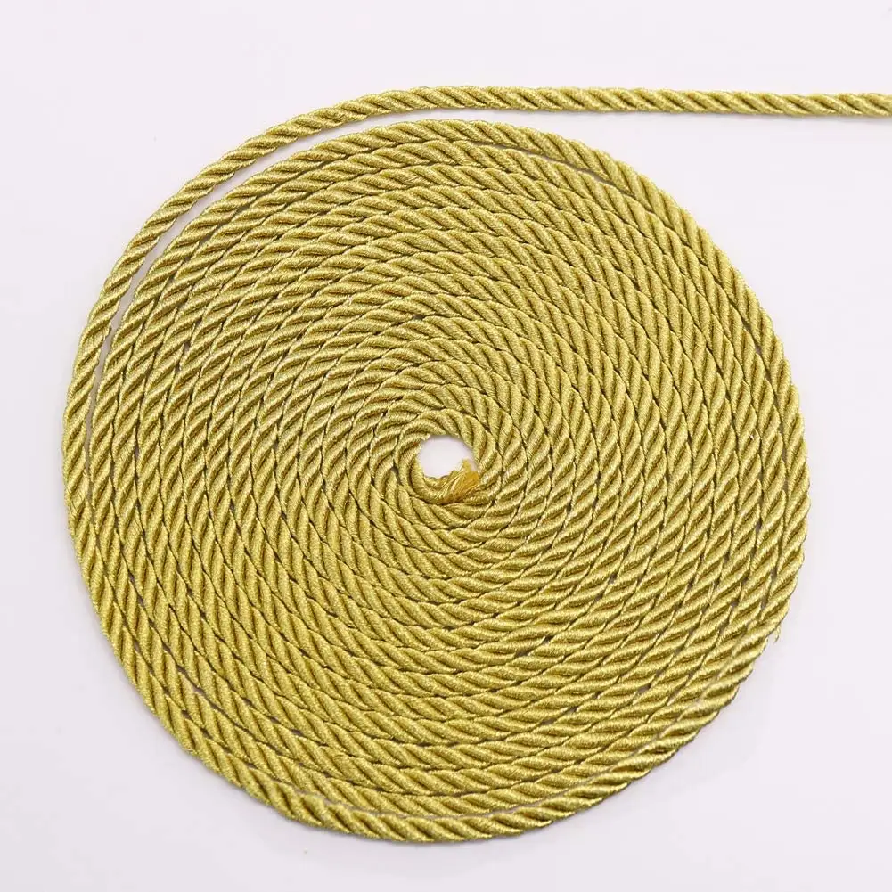 Cuerda de poliéster de 3 capas para decoración de disfraces, cuerda de embalaje de regalo de 5mm, color dorado y plateado