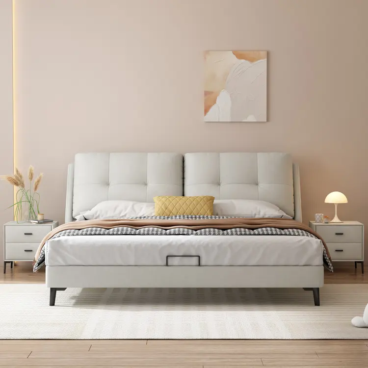 Cama de cuero 1,8 m tecnología tela crema aire dormitorio muebles cama doble presión de aire caja alta almacenamiento cama suave 1,5 m boda