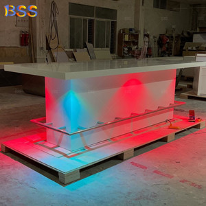 Long Rectangle <strong>Counter</strong> <strong>Height</strong> Office <strong>Table</strong> White Corian Bar <strong>Table</strong> Tall Meeting Office Desk <strong>Table</strong> with Led Light - Product Image 3