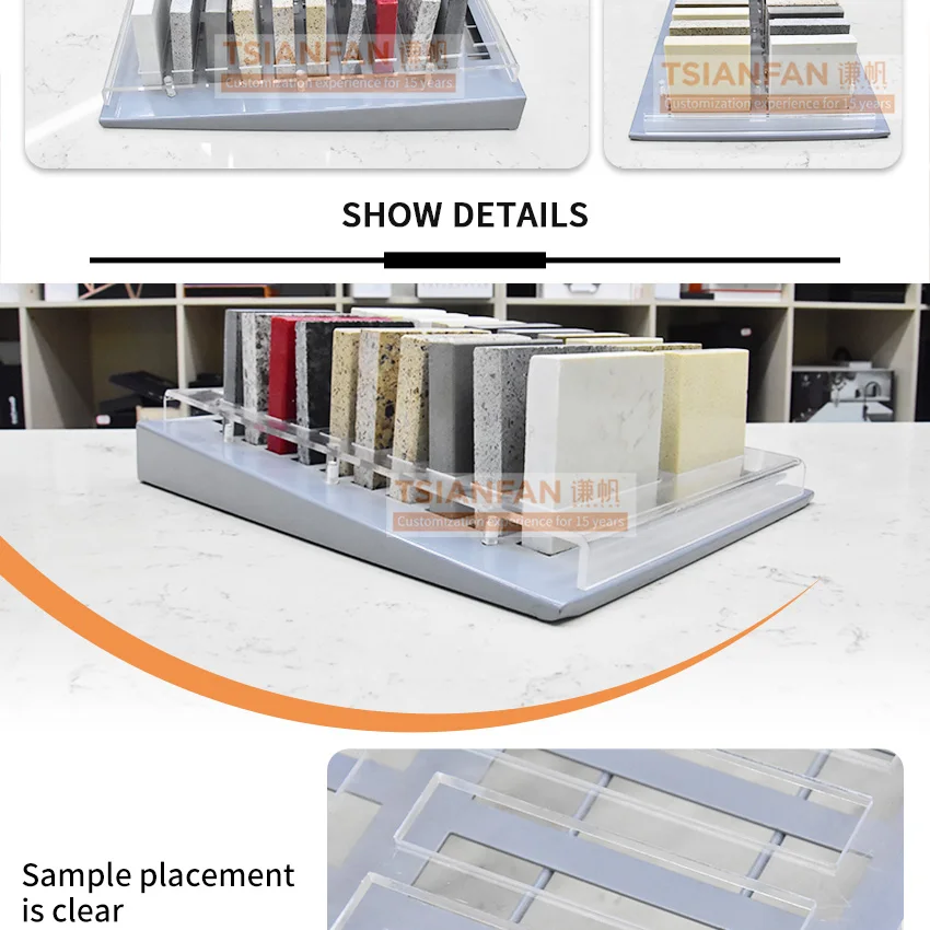 new style morden acrylic  desktop clear marble natural quartz stone rack tile  display table