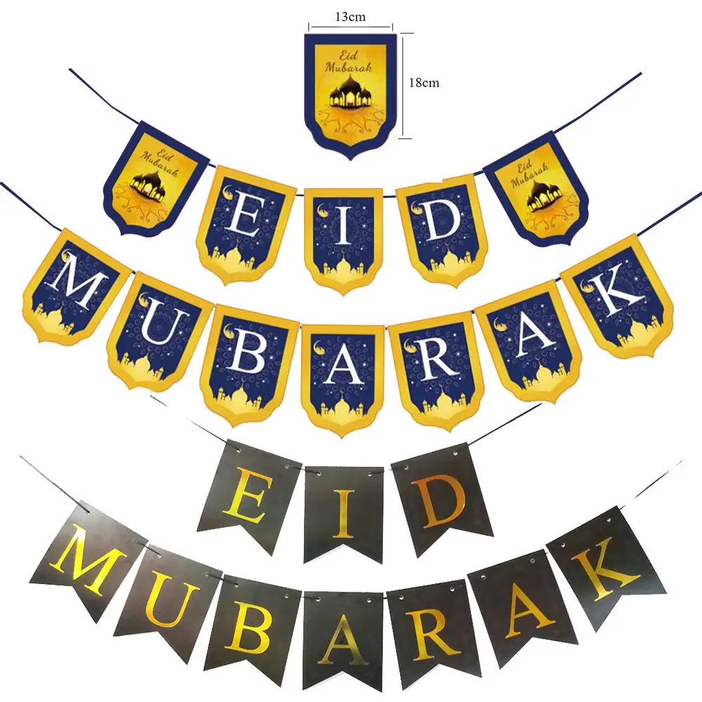 EID MUBARAK Banner Glitter EID Star Moon Letter Paper Bunting Garland Islamic Muslim Mubarak Ramadan Decoration Party Supplies