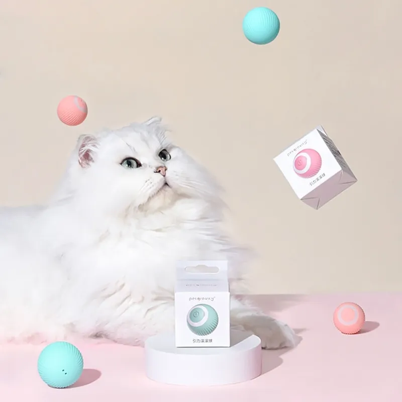 Training Self-moving Kitten Toy Cat Playing Indoor Interactive Electric Pet Cat Toys Automatic Rolling Rubber Smart Cat Ball