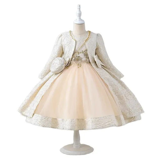 Crianças Vestuário set Outono e inverno manga comprida flor Crianças Menina Casamento Festa Princesa Luxo Vestido de noite para meninas